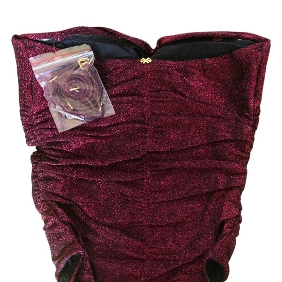 NWT Ruched Sparkle Garnet One Piece Swim Bathing Bikini Suit Small - Picture 8 of 11